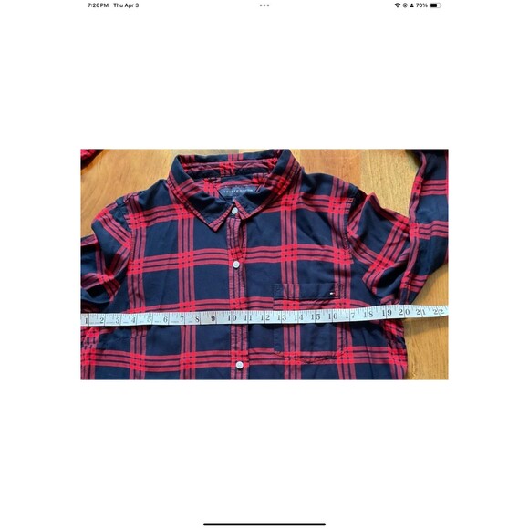 Tommy Hilfiger Womens Button Up Shirt Size Large Red Blue Plaid Roll Tab Sleeve - Picture 5 of 6